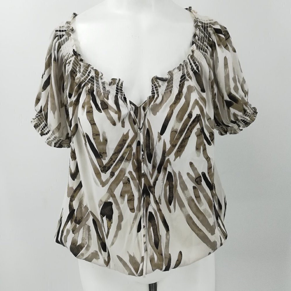 Ann Taylor Peasant Blouse Size S Popover Blouson Elastic Neck Sleeves Waist